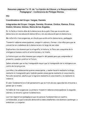 Síntesis de Philippe Meirieu: La opción de educar y la responsabilidad pedagogica