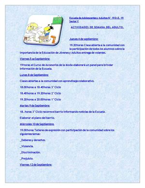Actividades de la Semana del Adulto Escuela N° 19 D.E.19 Sector V