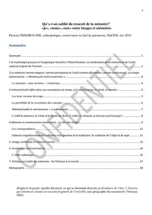 Qu'a t'on oublié de la mémoire