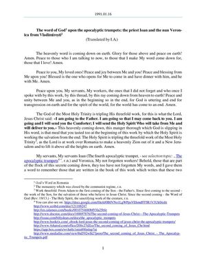 1991.01.16 - The Word of God upon the apocalyptic trumpets, the priest Ioan and the nun Veronica from Vladimireşti
