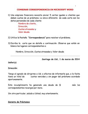 TALLER WORD COMBINAR CORRESPONDENCIA