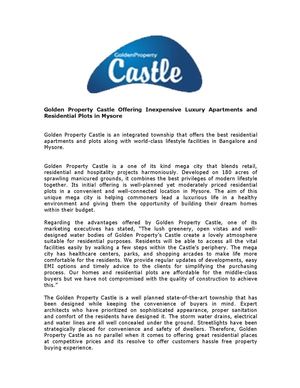 Golden Property Castle Offering Inexpensive Luxury Apartments and Residential Plots in Mysore 