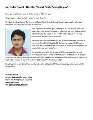 Narendra Rawat - Director Rawat Public School Jaipur