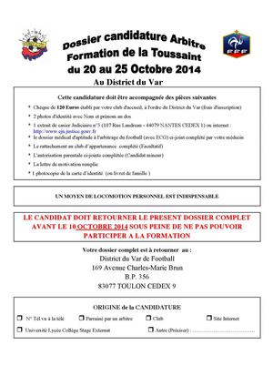 STAGE DE LA TOUSSAINT POUR LES ARBITRES du 20 au 25 Octobre 2014