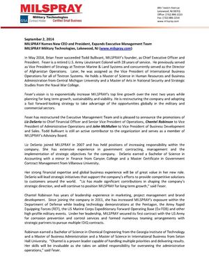 MILSPRAY Names New CEO and President, Expands Executive Management Team