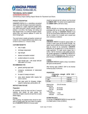 TECHNICAL DATA SHEET CONCRETE PATCH H