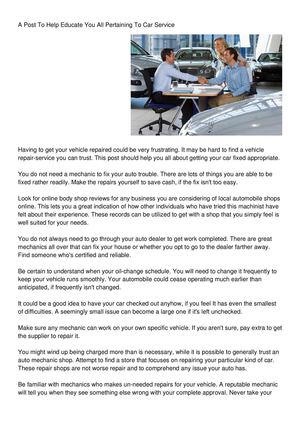 A Post To Help Educate You All Pertaining To Car Service