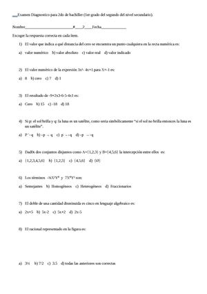 Examen Diagnostico  2do de Bachiller