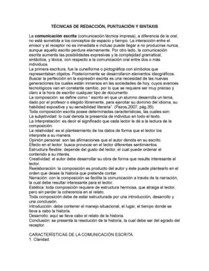 Técnicas de redacción, puntuación y sintaxis.
