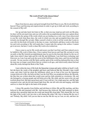 1991.02.23 - The Word of God to His chosen Irineu