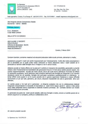 Lettera ringraziamenti raccolta