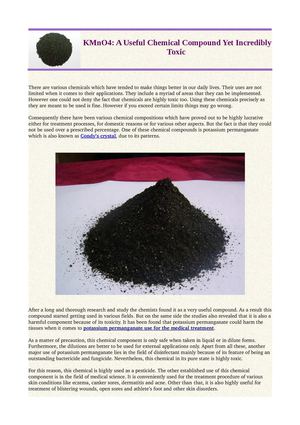 KMnO4: A Useful Chemical Compound Yet Incredibly Toxic