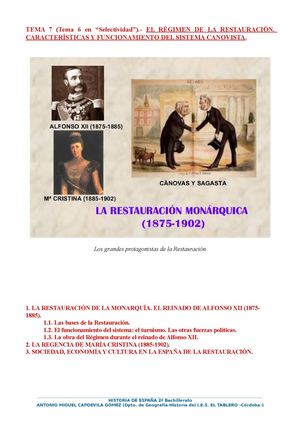 07. El régimen de la Restauración. Características y funcionamiento del sistema canovista