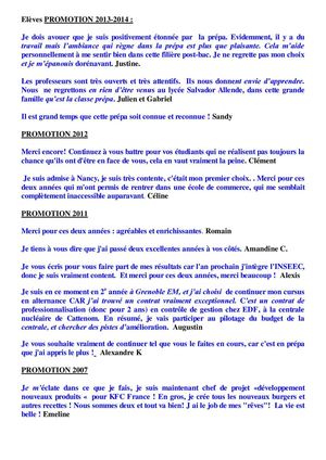 Impressions des anciens élèves