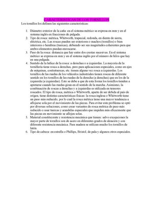 Caracteristicas tornillo