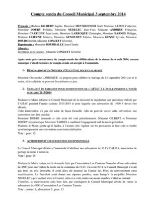 Compte Rendu du Conseil Municipal du 03/09/14