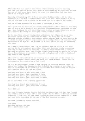 BSA Law Advises Foreign Tourists They Can Now Enjoy A Longer Stay In Thailand 