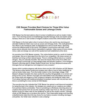 CSE Bazaar Provides Best Choices for Those Who Value Fashionable Sarees and Lehenga Cholis