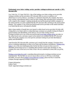 Professional cover letter writing service provider writingcoverletters.net unveils a 20% discount offer