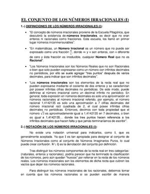 El Conjunto de los Números Irracionales (I)