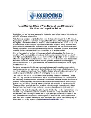 KeeboMed Inc. Offers a Wide Range of Used Ultrasound Machines at Competitive Prices