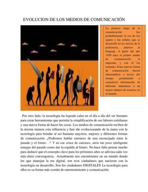 EVOLUCIÓN DE LOS MEDIOS DE COMUNICACION