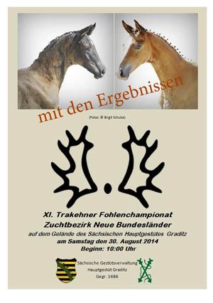 XI.Trakehner Fohlenchampionat in Graditz 30.08.2014 Katalog mit Ergebnisse