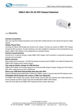 User Guidelines- H888-C Mini 3G 4G WiFi Hotspot Datasheet