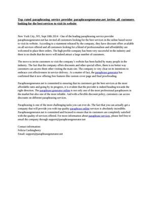 Top rated paraphrasing service provider paraphrasegenerator.net invites all customers looking for the best services to visit its website