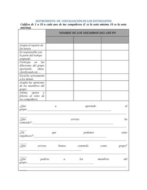 INSTRUMENTO  DE  COEVALUACIÓN DE LOS ESTUDIANTES