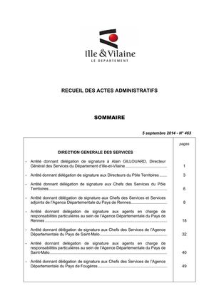 Ille-et-Vilaine - Recueil N° 463 : décisions de la CP du 25/08/2014 et arrêtés