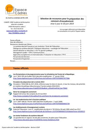 Sélection 2014 pour les concours d'encadrement