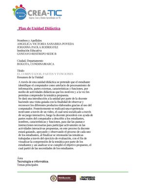 unidad didáctica el computador partes, caraterísticas y funciones