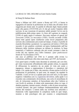 LA REALTA' DEL DOLORE di Carlo Emilio Gadda