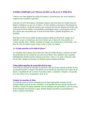 LIMPIAR LA TOALLA DE PLAYA