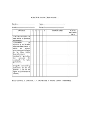 rubrica de evaluación de video