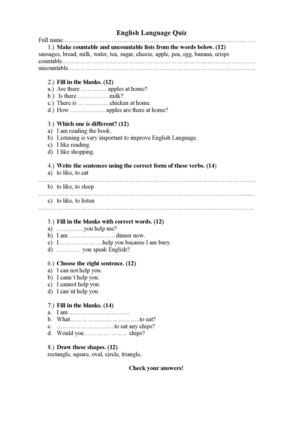 English Language Quiz