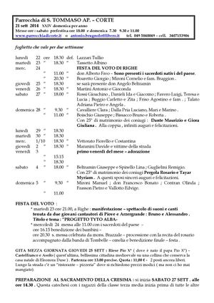 Foglietto Parrocchiale Del 21 e 28-09-14