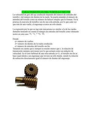 Caracteristicas tornillo sin fin