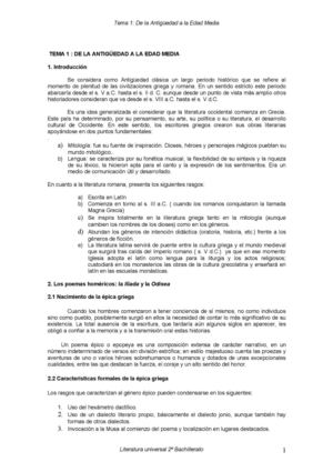 Tema 1. Temario Literatura Universal. PAU Universidad de León