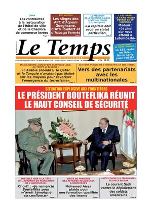 Le Temps d'Algérie Edition du Lundi 22 Septembre 2014