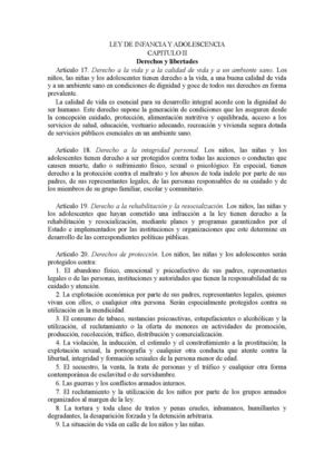 Ley de Infancia y adolescencia, ley 1098.  Capítulo II.  Derechos y Libertades