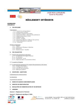 Règlement intérieur du lycée Rosa Luxemburg