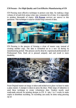 CD Pressen – For High Quality and Cost-Effective Manufacturing of CD