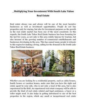 Multiplying Your Investment With South Lake Tahoe Real Estate