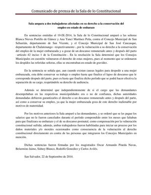 Comunicado de mujeres embarazadas