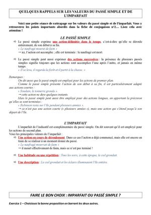 Passé simple / Imparfait : faire le bon choix !