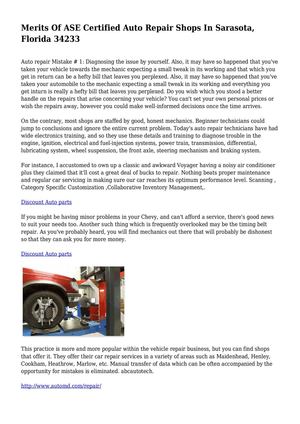 Merits Of ASE Certified Auto Repair Shops In Sarasota, Florida 34233