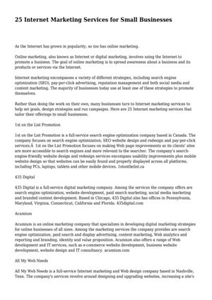 25 Internet Marketing Services for Small Businesses