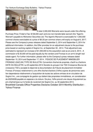 Tsx Venture Exchange Daily Bulletins - Yahoo Finance